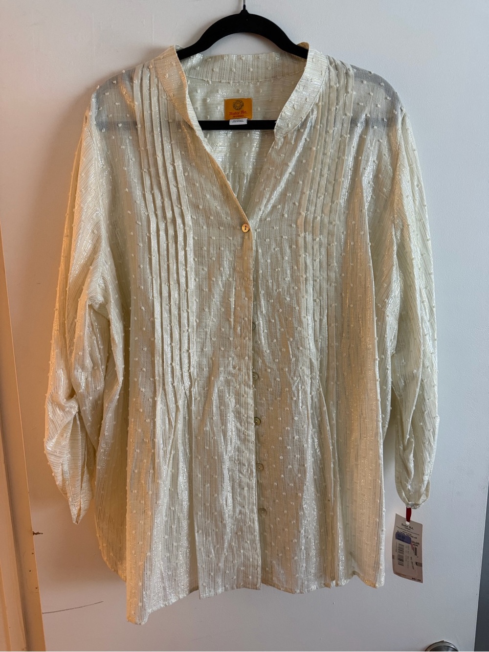 Ruby Rd. Cream Pintuck Button-Down Blouse